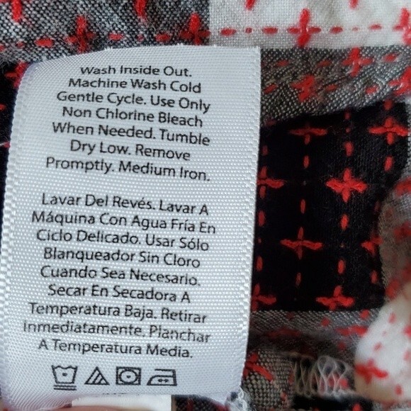 BUFFALO CHECK RUFFLE TOP SIZE PLUS 2X BLACK WHITE RED LONG SLEEVE COTTON - Picture 9 of 10